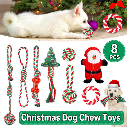 8PCS Christmas Pet Cotton Rope Toy Set Dog Bite Resistant Teeth Grinding Toys