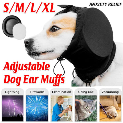 Black Adjustable Dog Ear Muffs Noise Reducing Pet Headwrap Protective Ear Cover