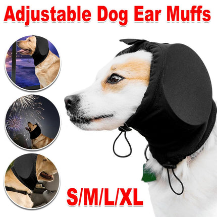 Black Adjustable Dog Ear Muffs Noise Reducing Pet Headwrap Protective Ear Cover
