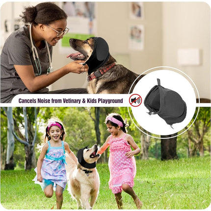 Black Adjustable Dog Ear Muffs Noise Reducing Pet Headwrap Protective Ear Cover