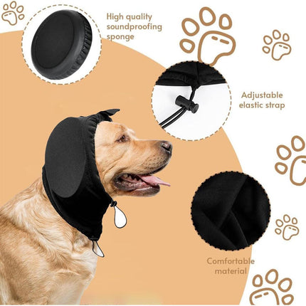 Black Adjustable Dog Ear Muffs Noise Reducing Pet Headwrap Protective Ear Cover