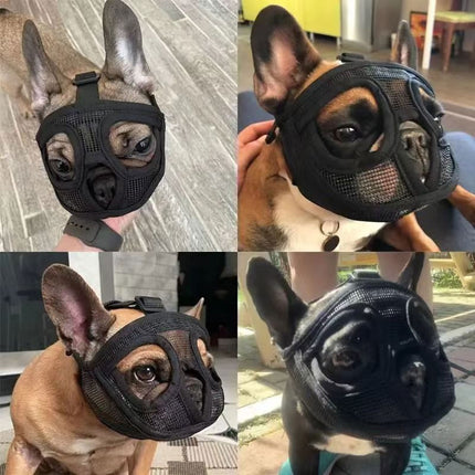 Dog Muzzle Cover Adjustable Soft Pet Mask Small Short Snout Breathable Anti Bite