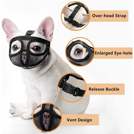 Dog Muzzle Cover Adjustable Soft Pet Mask Small Short Snout Breathable Anti Bite