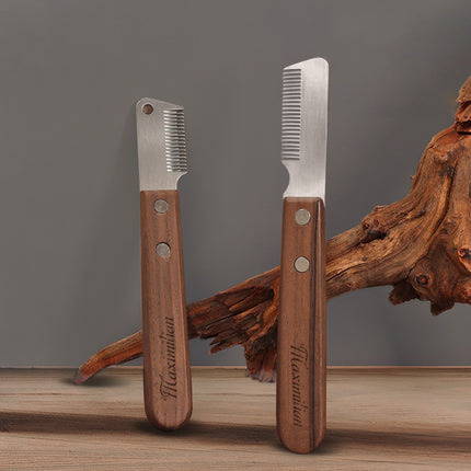 Pet Grooming Stripping Knife Stainless Steel Walnut Handle Left or Right Hand