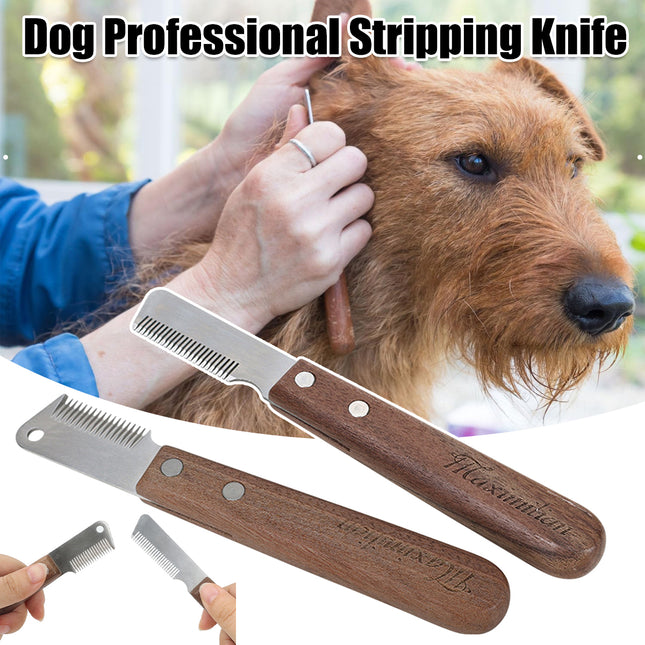 Pet Grooming Stripping Knife Stainless Steel Walnut Handle Left or Right Hand