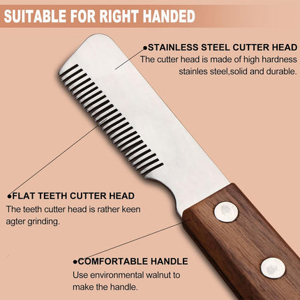 Pet Grooming Stripping Knife Stainless Steel Walnut Handle Left or Right Hand