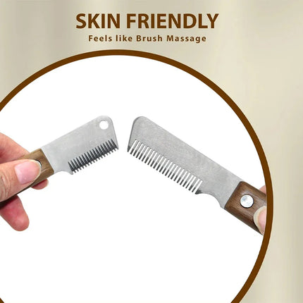 Pet Grooming Stripping Knife Stainless Steel Walnut Handle Left or Right Hand