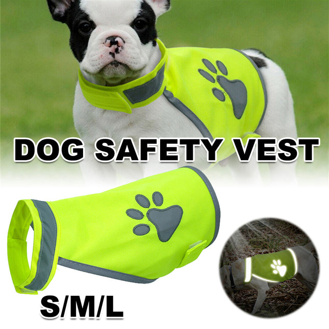 Dog Safety Reflective Vest Fluorescent Green Night Walking Paw Print S M L
