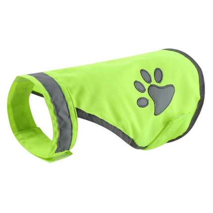 Dog Hi-Vis Reflective Vest Fluorescent Green Night Walking Paw Print S M L