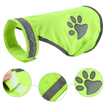 Dog Hi-Vis Reflective Vest Fluorescent Green Night Walking Paw Print S M L