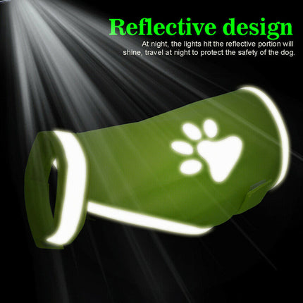 Dog Hi-Vis Reflective Vest Fluorescent Green Night Walking Paw Print S M L