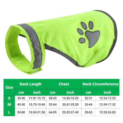 Dog Hi-Vis Reflective Vest Fluorescent Green Night Walking Paw Print S M L