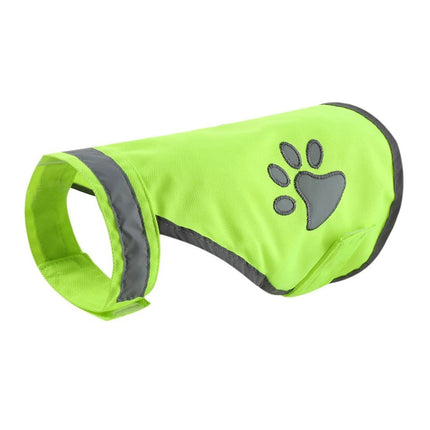 Dog Hi-Vis Reflective Vest Fluorescent Green Night Walking Paw Print S M L