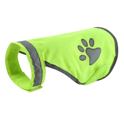 Dog Hi-Vis Reflective Vest Fluorescent Green Night Walking Paw Print S M L