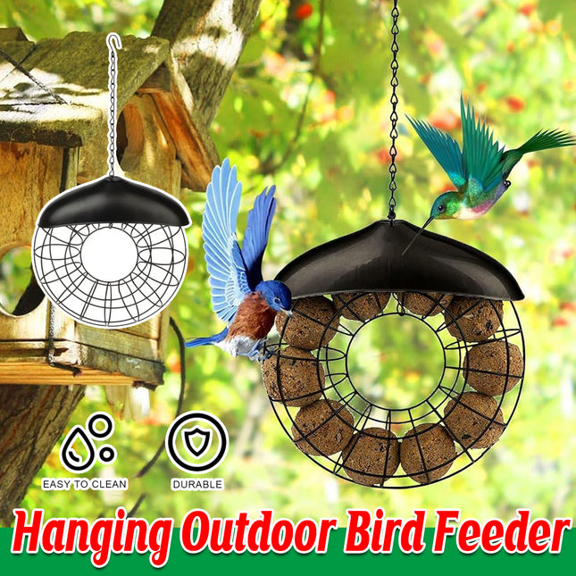 Hanging Outdoor Bird Feeder Metal Wire Ring Domed Roof for Suet Balls 40cm