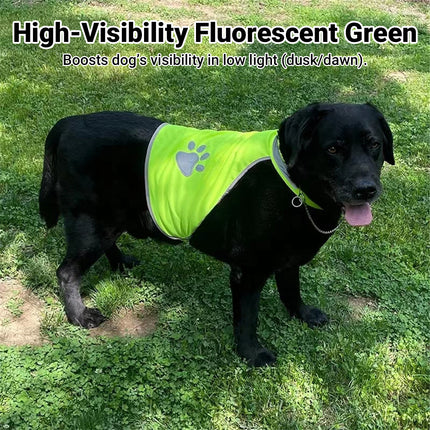 Dog Hi-Vis Reflective Vest Fluorescent Green Night Walking Paw Print S M L