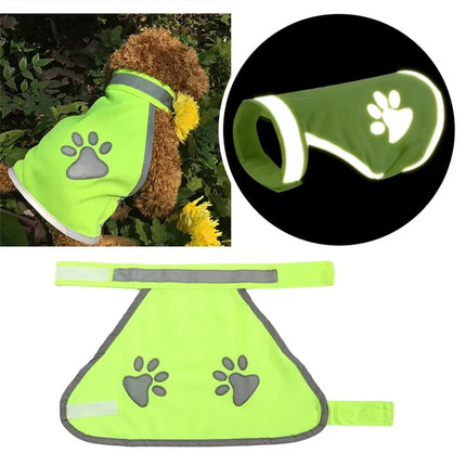 Dog Hi-Vis Reflective Vest Fluorescent Green Night Walking Paw Print S M L