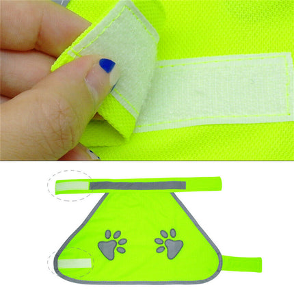 Dog Hi-Vis Reflective Vest Fluorescent Green Night Walking Paw Print S M L