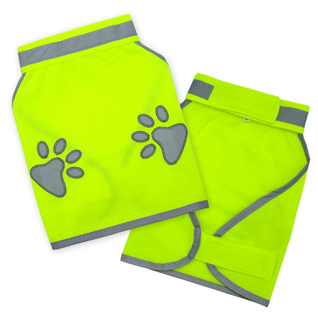 Dog Safety Reflective Vest Fluorescent Green Night Walking Paw Print S M L