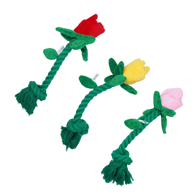 Rose Plush Dog Toy Cotton Rope Sound Paper Bite Resistant Interactive Pet Supply