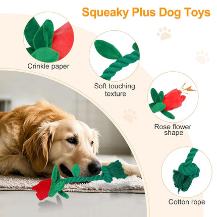 Rose Plush Dog Toy Cotton Rope Sound Paper Bite Resistant Interactive Pet Supply