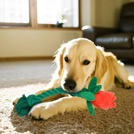 Rose Plush Dog Toy Cotton Rope Sound Paper Bite Resistant Interactive Pet Supply