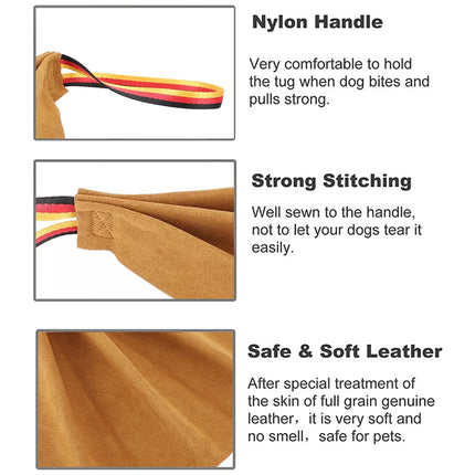 Interactive Leather Dog Tug Toy Training Rag With Handle Durable Chew Play Accessory