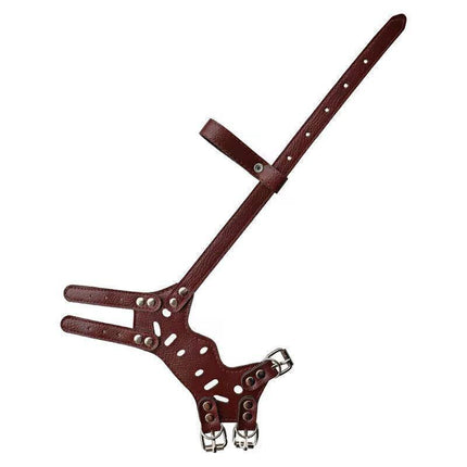 Adjustable Leather Pet Dog Mask Mouth Muzzle Anti Barking Bite Stop Chewing Brown - Aimall