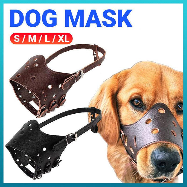 Adjustable Leather Pet Dog Mask Mouth Muzzle Anti Barking Bite Stop Chewing Brown - Aimall