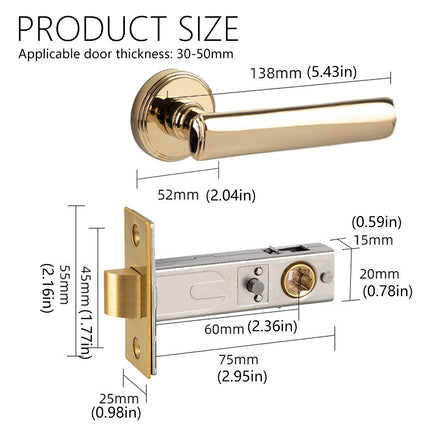 Brass Interior Door Handle Lock Set Bedroom Privacy Lock Modern Room Hardware