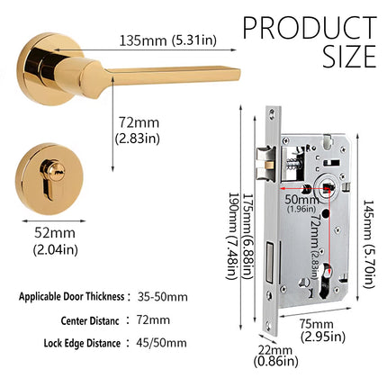 Interior Door Handle Lock Set Bedroom Privacy Door Lock Modern Handle