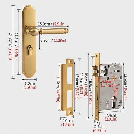 Matte Gold Lever Mortise Door Lock Handle Set