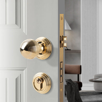 Luxury Round Door Handle Lock Set Gold Bedroom Interior Door Lock Privacy Knob