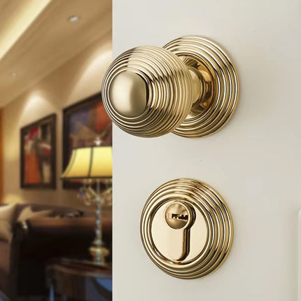 Luxury Round Door Handle Lock Set Gold Bedroom Interior Door Lock Privacy Knob