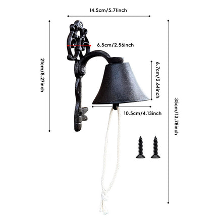 Cast Iron Wall Mounted Manual Doorbell Vintage Rustic Hand Pull Bell