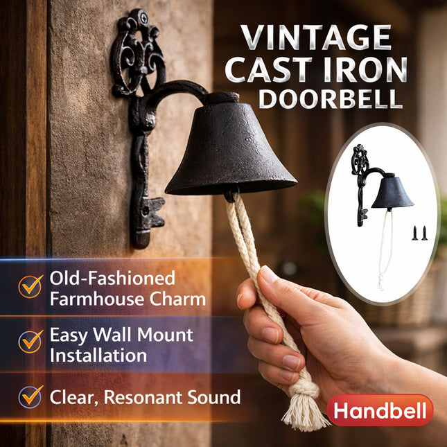 Cast Iron Wall Mounted Manual Doorbell Vintage Rustic Hand Pull Bell
