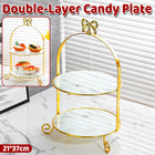 2 Tier Display Stand Gold Metal Frame Marble Trays 21x37cm for Party Wedding