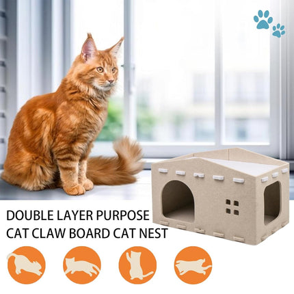 Felt Dual Purpose Cat Bed Cat Scratcher Semi Enclosed Cat House Multifunctional