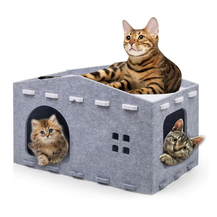Felt Dual Purpose Cat Bed Cat Scratcher Semi Enclosed Cat House Multifunctional