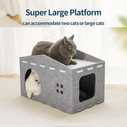 Felt Dual Purpose Cat Bed Cat Scratcher Semi Enclosed Cat House Multifunctional