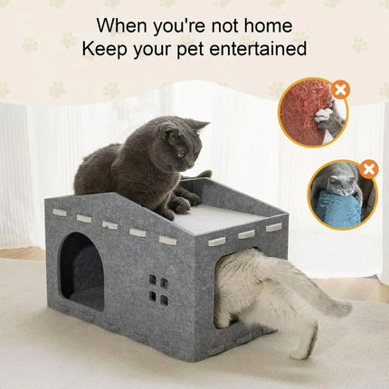 Felt Dual Purpose Cat Bed Cat Scratcher Semi Enclosed Cat House Multifunctional