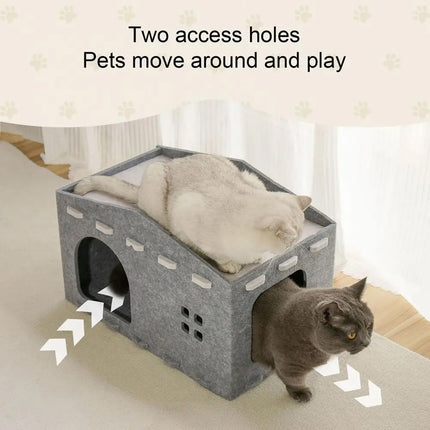 Felt Dual Purpose Cat Bed Cat Scratcher Semi Enclosed Cat House Multifunctional