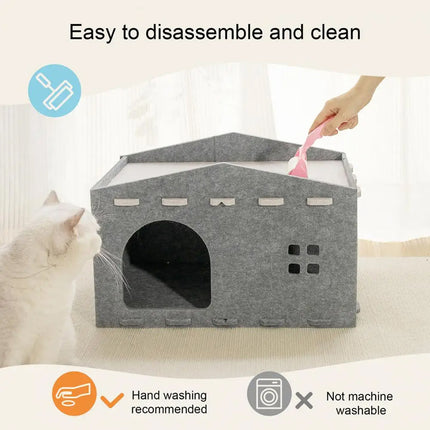 Felt Dual Purpose Cat Bed Cat Scratcher Semi Enclosed Cat House Multifunctional