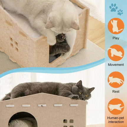 Felt Dual Purpose Cat Bed Cat Scratcher Semi Enclosed Cat House Multifunctional