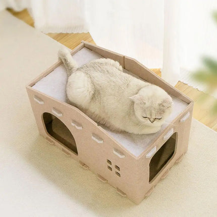 Felt Dual Purpose Cat Bed Cat Scratcher Semi Enclosed Cat House Multifunctional