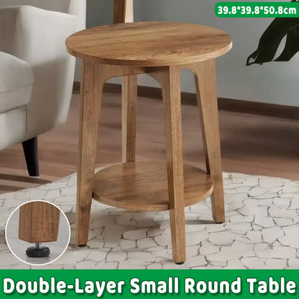 Wood Double-Layer Small Round Table Sturdy Stable for Home Living Room Decor