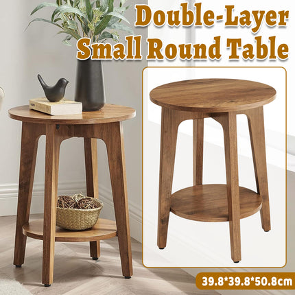 Wood Double-Layer Small Round Table Sturdy Stable for Home Living Room Decor