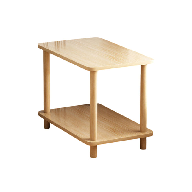 Wooden Double Layer Side Table Bedside Sofa End Table Storage Shelf