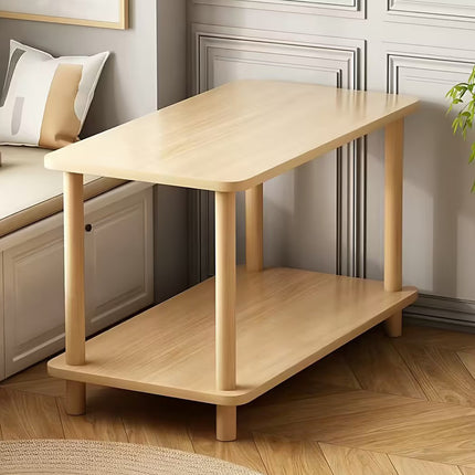 Wooden Double Layer Side Table Bedside Sofa End Table Storage Shelf