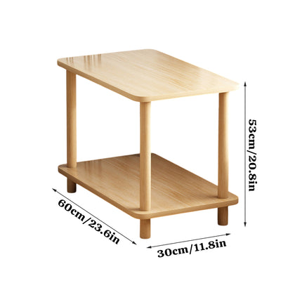 Wooden Double Layer Side Table Bedside Sofa End Table Storage Shelf